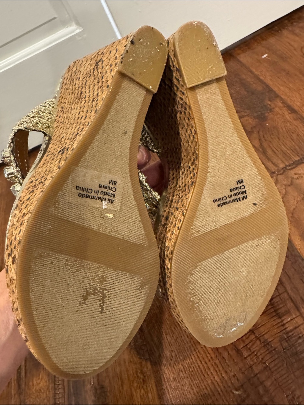 FIONI Clothing Metallic Gold Jeweled Crochet Slide Sandals - Picture 10 of 11